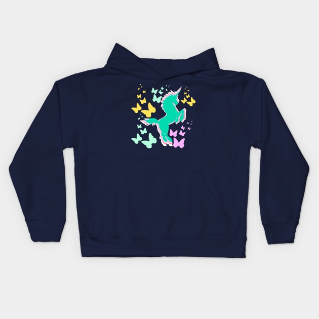 Unicorn and Butterflies Kids Hoodie by TheDaintyTaurus